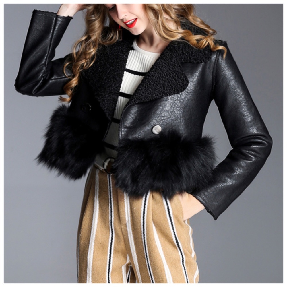 MELEESE Fur Vegan Leather Jacket - Picture 2 of 8
